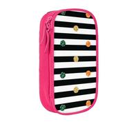 QGWDYYJQ Astuccio a doppio strato con stampa a pois arcobaleno glitterati a righe bianche e nere grande capacità astuccio per cancelleria organizer portatile, rosa, Taglia unica, Portamonete