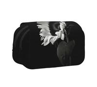 QGWDYYJQ Astuccio per penne a conchiglia con stampa a doppia conchiglia, organizer portatile, motivo: girasole nero e grigio, Nero , Taglia unica, Portamonete