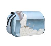 QGWDYYJQ Astuccio per penne a conchiglia con stampa di una ragazza su una spiaggia ventosa, organizer portatile, Nero , Taglia unica, Portamonete