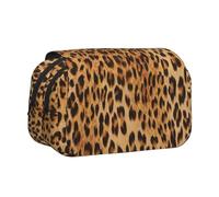 QGWDYYJQ Astuccio per penne a conchiglia con stampa leopardata e doppia custodia per cancelleria, organizer portatile, Nero , Taglia unica, Portamonete