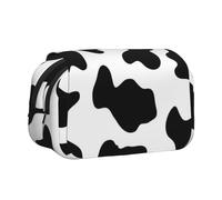 QGWDYYJQ Astuccio per penne a conchiglia con stampa mucca bianca e nera con stampa a doppia conchiglia, organizer portatile, Nero , Taglia unica, Portamonete