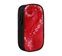 QGWDYYJQ Astuccio porta penne a doppio strato con stampa di fiori rossi a forma di cuore rosso per San Valentino, Nero , Taglia unica, Portamonete