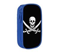 QGWDYYJQ Astuccio portamatite a doppio strato, con stampa bandiera dei pirati, grande capacità, organizer portatile, Blu, Taglia unica, Portamonete