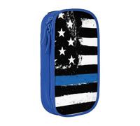 QGWDYYJQ Astuccio portamatite a doppio strato con stampa bandiera USA blu retrò sottile custodia per cancelleria organizer portatile, Blu, Taglia unica, Portamonete