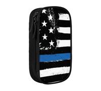 QGWDYYJQ Astuccio portamatite a doppio strato con stampa bandiera USA blu retrò sottile custodia per cancelleria organizer portatile, Nero , Taglia unica, Portamonete