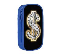 QGWDYYJQ Astuccio portamatite a doppio strato con stampa del segno del dollaro dorato, grande capacità, organizer portatile, Blu, Taglia unica, Portamonete