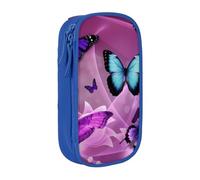QGWDYYJQ Astuccio portamatite a doppio strato con stampa di farfalle viola, organizer portatile, Blu, Taglia unica, Portamonete