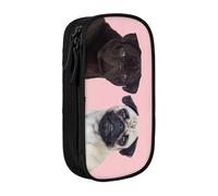 QGWDYYJQ Astuccio portamatite a doppio strato, con stampa di un simpatico carlino, grande capacità, organizer portatile, Nero , Taglia unica, Portamonete