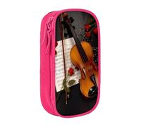 QGWDYYJQ Astuccio portamatite a doppio strato, con stampa di violino e spartiti musicali, organizer portatile, rosa, Taglia unica, Portamonete