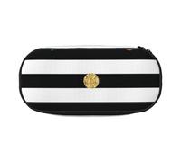 QGWDYYJQ Astuccio portamatite portatile con glitter arcobaleno a pois a righe bianche e nere stampate, Nero , Taglia unica, Portamonete