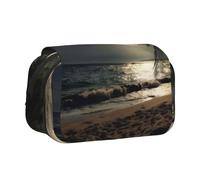 QGWDYYJQ Astuccio portatile portatile con palma tropicale con luna piena e notte stellata stampata a doppia conchiglia, Nero , Taglia unica, Portamonete