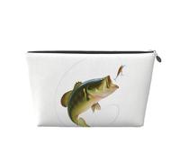 QGWDYYJQ Bait with Fishing Line Mangiare Little Fish Borsa da toilette da viaggio in pelle stampata Borsa cosmetica portatile Pochette, Argento, Taglia unica