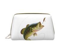 QGWDYYJQ Bait with Fishing Line Mangiare Little Fish borsa per il trucco in pelle stampata Borsa cosmetica portatile Borsa da toilette Pochette, bianco, Taglia unica