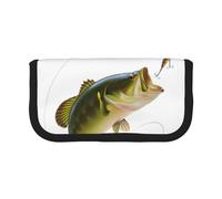 QGWDYYJQ Bait with Fishing Line Mangiare Little Fish Stampata Canvas Pen Case Cancelleria Organizer Portatile, Nero , Taglia unica, Portamonete