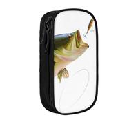 QGWDYYJQ Bait with Fishing Line Mangiare Little Fish Stampato Grande Capacità Doppio Strato Astuccio Cancelleria Organizer Portatile, Nero , Taglia unica, Portamonete