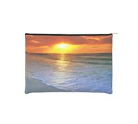 QGWDYYJQ Beach con tramonto stampato carta riutilizzabile cosmetica borsa trucco sacchetto di immagazzinaggio