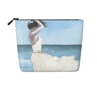 QGWDYYJQ Beauty case da viaggio con stampa di una ragazza su una spiaggia ventosa, in finta canapa, borsa per il trucco quotidiana, Nero , Taglia unica