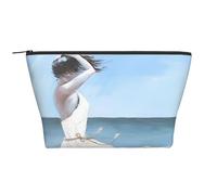 QGWDYYJQ Beauty case da viaggio con stampa "Girl On A Windy Beach", Nero , Taglia unica