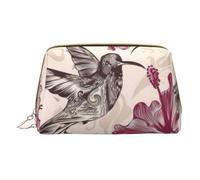 QGWDYYJQ Bella borsa cosmetica portatile in pelle stampata colibrì fiori borsa da toilette pochette, bianco, Taglia unica