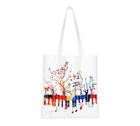 QGWDYYJQ Borsa a tracolla riutilizzabile con stampa di note musicali con tastiera di pianoforte colorata