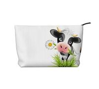 QGWDYYJQ Borsa cosmetica portatile da viaggio in velluto a coste stampata con mucca carina, Nero , Taglia unica
