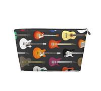 QGWDYYJQ Borsa cosmetica portatile della pochette di viaggio di cuoio stampata acustica e chitarre di colore, Argento, Taglia unica