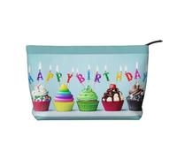 QGWDYYJQ Borsa cosmetica portatile di viaggio della borsa di trucco del velluto a coste stampata dei cupcakes di buon compleanno variopinta, Nero , Taglia unica