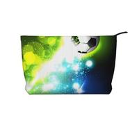 QGWDYYJQ Borsa cosmetica portatile di viaggio della borsa di trucco del velluto a coste stampata del pallone da calcio fresco, Nero , Taglia unica