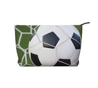 QGWDYYJQ Borsa cosmetica portatile di viaggio della borsa di trucco del velluto a coste stampata del pallone da calcio, Nero , Taglia unica