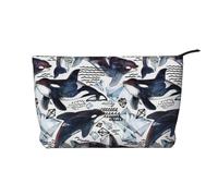 QGWDYYJQ Borsa cosmetica portatile di viaggio della borsa di trucco del velluto a coste stampata della balena assassina, Nero , Taglia unica