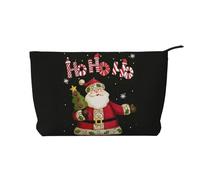 QGWDYYJQ Borsa cosmetica portatile di viaggio della borsa di trucco del velluto a coste stampata di buon Natale, Nero , Taglia unica