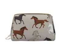 QGWDYYJQ Borsa cosmetica portatile in pelle stampata con cavallo sveglio borsa da toeletta borsa pochette, bianco, Taglia unica