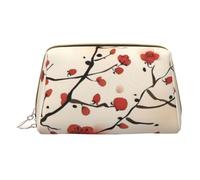 QGWDYYJQ Borsa cosmetica portatile in pelle stampata floreale prugna primavera giapponese borsa cosmetica borsa da toilette pochette, bianco, Taglia unica