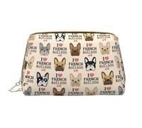 QGWDYYJQ Borsa cosmetica portatile in pelle stampata Merry Christmas, I Love Bulldog francese, Taglia unica