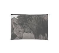 QGWDYYJQ Borsa cosmetica riutilizzabile in carta stampata con leone e leonessa