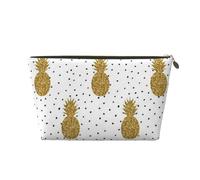 QGWDYYJQ Borsa da toeletta da viaggio in pelle stampata con ananas glitter oro borsa cosmetica portatile pochette, Oro, Taglia unica