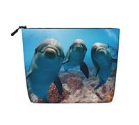 QGWDYYJQ Borsa per il trucco in canapa finta stampata con delfino divertente oceano animale borsa da viaggio borsa da toilette, Nero , Taglia unica