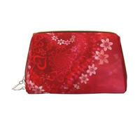 QGWDYYJQ Borsa per trucco in pelle stampata con fiore rosso cuore di San Valentino Borsa cosmetica portatile Borsa da toilette Pochette, bianco, Taglia unica