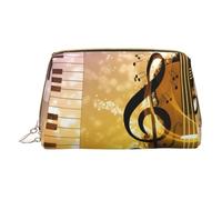 QGWDYYJQ Borsa per trucco in pelle stampata con note musicali per pianoforte e violino, borsa cosmetica portatile, bianco, Taglia unica