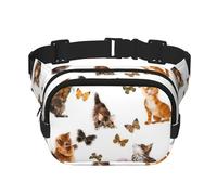 QGWDYYJQ Carino gattino farfalla stampato quadrato doppio strato Marsupio Marsupio Marsupio da viaggio, Nero , Taglia unica