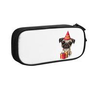QGWDYYJQ Carino Happy Birthday Pug Puppy stampato penna astuccio cancelleria organizzatore portatile, Nero , Taglia unica, Portamonete