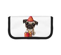 QGWDYYJQ Carino Happy Birthday Pug Puppy stampato tela penna caso cancelleria organizzatore portatile, Nero , Taglia unica, Portamonete