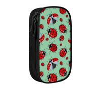 QGWDYYJQ Coccinelle rosse su uno sfondo blu, grande capacità, doppio strato, astuccio per cancelleria, organizer portatile, Nero , Taglia unica, Portamonete