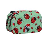 QGWDYYJQ Coccinelle rosse su uno sfondo blu stampato doppio a conchiglia portapenne astuccio per cancelleria organizer portatile, Nero , Taglia unica, Portamonete