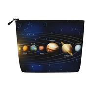 QGWDYYJQ Esplorando il sistema solare stampato falso canapa Makeup Bag Daily Storage Bag Travel Toiletry Bag, Nero , Taglia unica