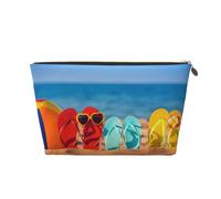 QGWDYYJQ Flip-flops on a Sandy Beach borsa da toilette da viaggio in pelle stampata borsa cosmetica portatile pochette, Oro, Taglia unica