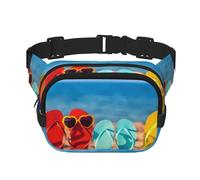 QGWDYYJQ Flip-flops on a Sandy Beach stampato quadrato doppio strato marsupio marsupio borsa da viaggio, Nero , Taglia unica