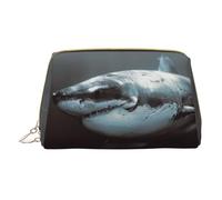 QGWDYYJQ Grande borsa per trucco in pelle stampata con squalo bianco borsa cosmetica portatile borsa da toilette pochette, bianco, Taglia unica