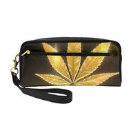 QGWDYYJQ Hello Glasses Flamingo stampato piccolo astuccio per il trucco astuccio in vera pelle, Cannabis dorata, Taglia unica