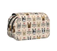 QGWDYYJQ I Love French Bulldog stampato doppio Clamshell portapenne cancelleria organizzatore portatile, Nero , Taglia unica, Portamonete